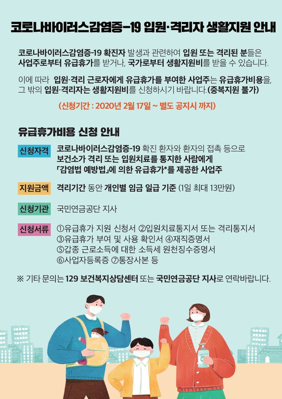 입원·격리자 생활지원 안내, 유급휴가비용 신청 안내 이미지