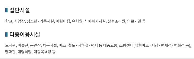 집단시설 및 다중이용시설 범위 및 대상 이미지