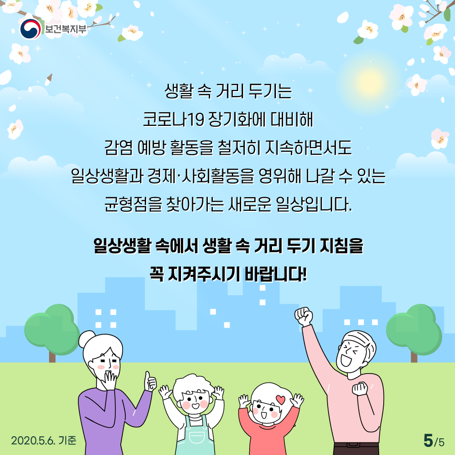 2020.05.16부터 생활 방역체계 ‘생활 속 거리 두기’ 단계로 전환합니다! 이미지