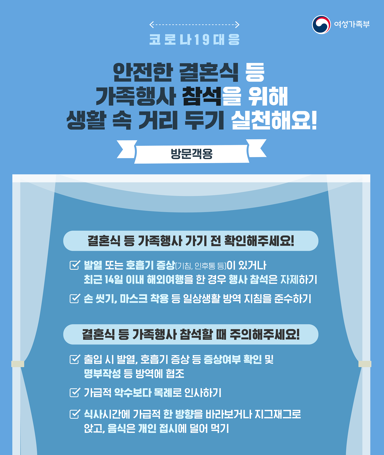 안전한 결혼식 등 가족행사 주관을 위해 생활 속 거리 두기 실천해주세요! 이미지