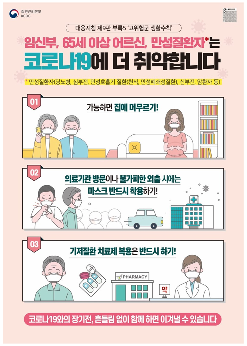 임신부, 65세 이상 어르신, 만성질환자는 코로나19에 더 취약합니다. 이미지