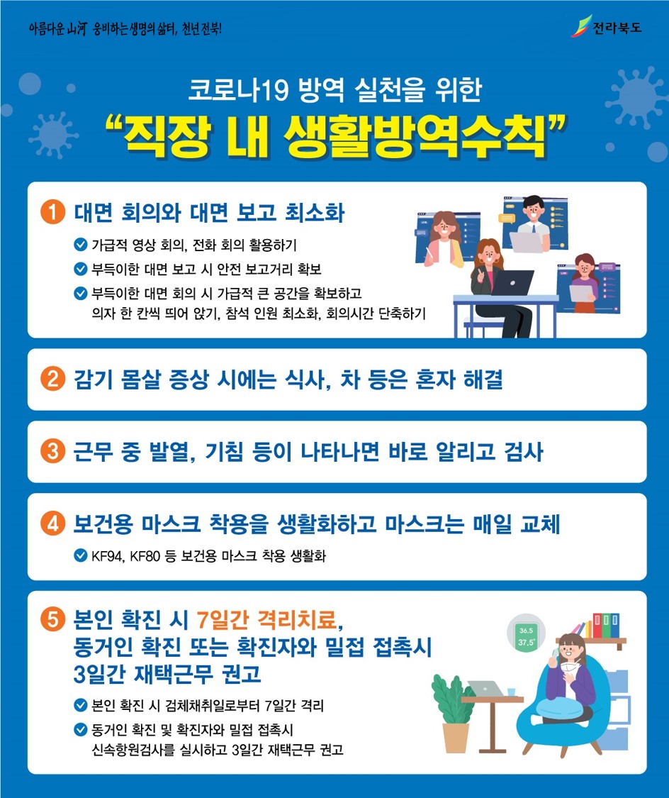 아름다운 산하 웅비하는 생명의 삶터, 천년 전북! 전북특별자치도
코로나19 방역 실천을 위한
